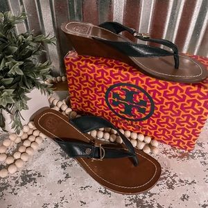 Tory Burch Nora Wedges Navy leather 10